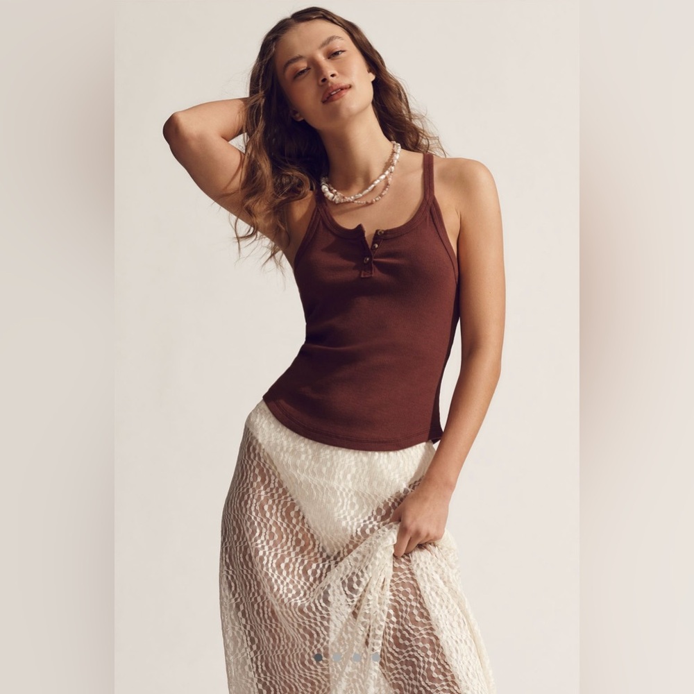 Anthropologie Pilcro Hang Ten Layering Tank Top in Warm Cocoa